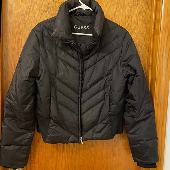 Black Guess Fitted Puffer Jacket - Picture 1 of 3